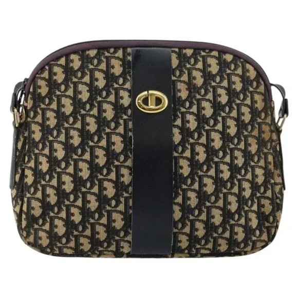 Authentic Christian Dior Trotter Canvas Shoulder Bag Navy Gold - Picture 5 of 16